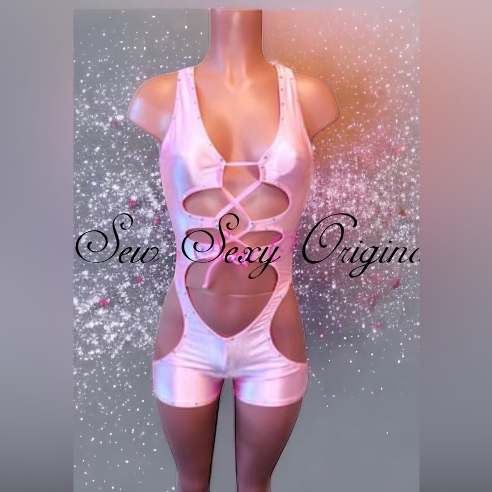 Romper Exotic Dance Wear Stripper Wear Bartender Bottle Girl Rhinestones